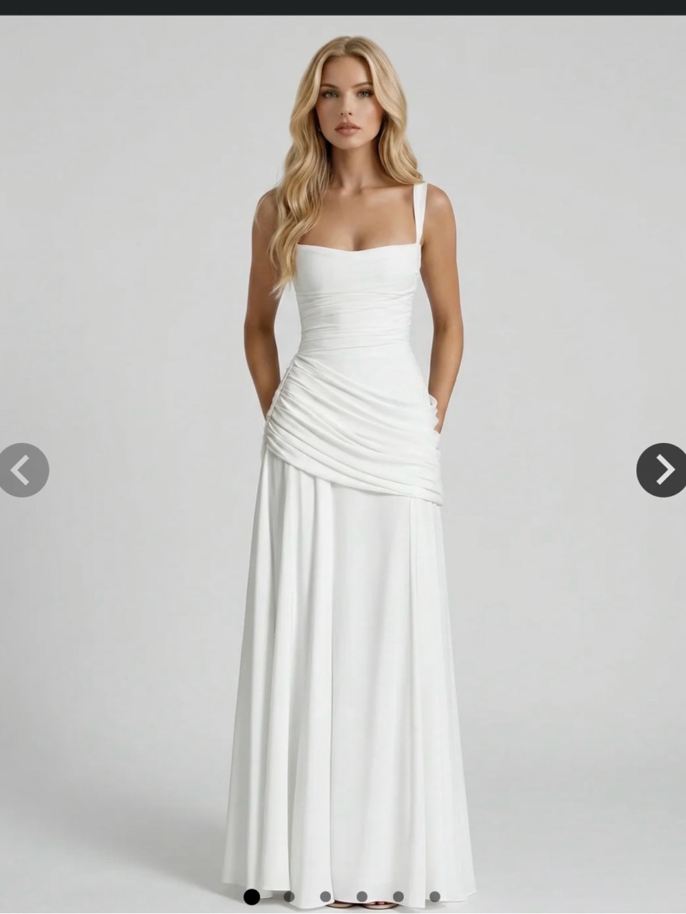 Elegant White Maxi Dress with Ruched Waist